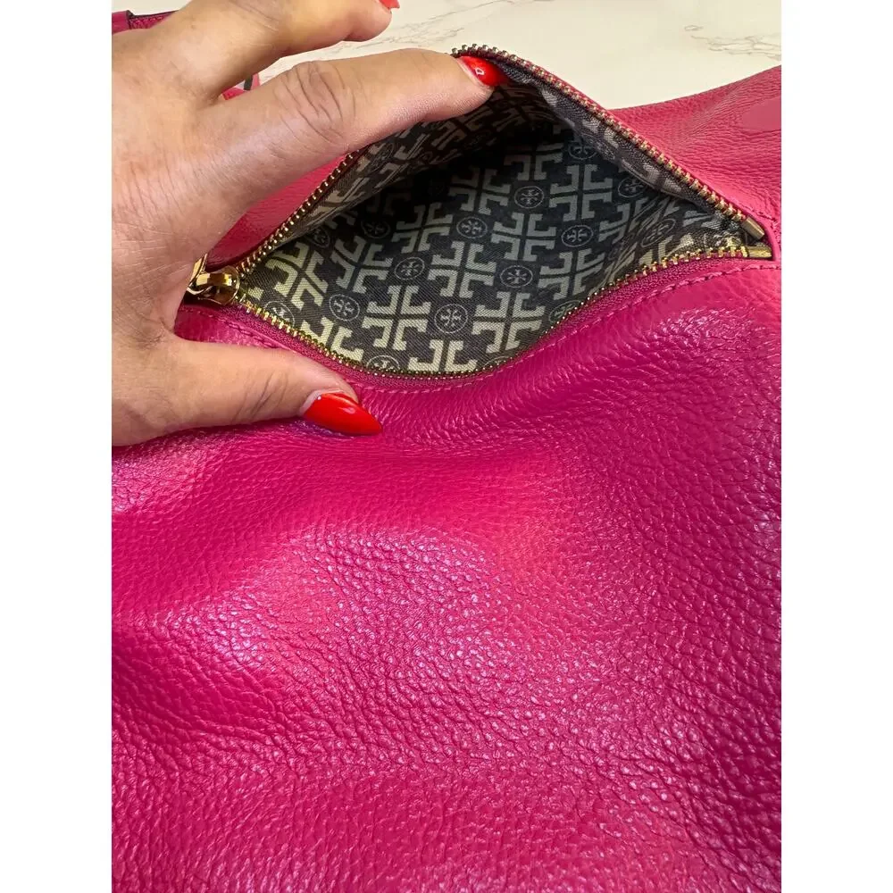 TORY BURCH Amanda Foldover Clutch Crossbody w/Pink Leather w/Golden Accents, EUC